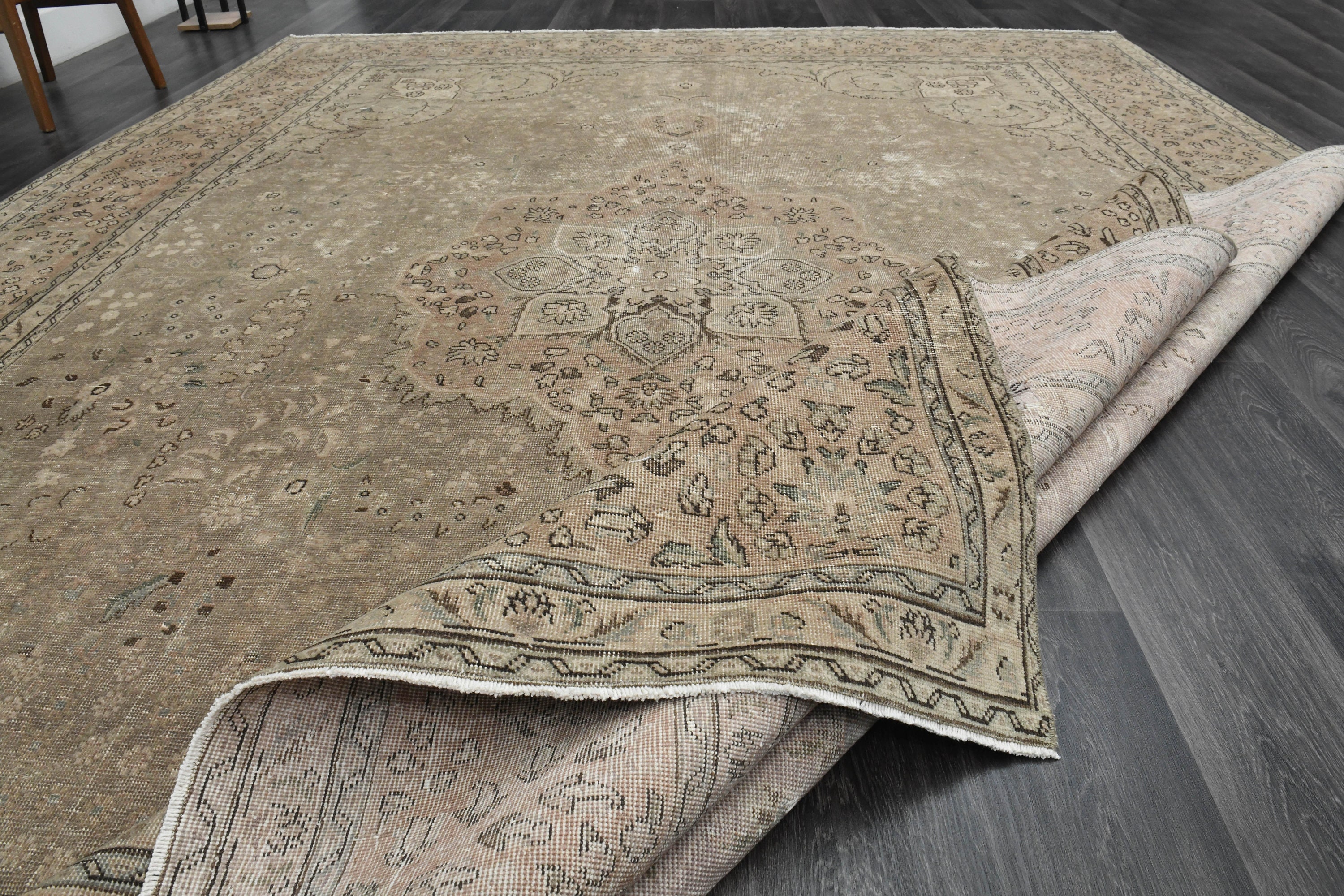 10x13 フェードブラウン トルコ製ラグ、ハンドメイドウールラグ