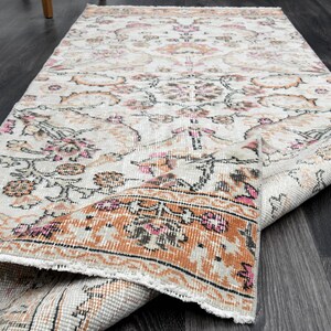 2.4x6.8 ft, Vintage Turkish Runner, Oushak Runner, Wool Handmade Carpet, Farmhouse Decor, Beige, Hallway, Kitchen, Bathroom, Floral Rugs