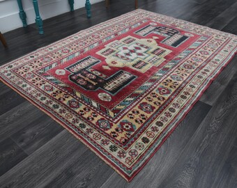 4.9x6.9 ft, TURKISH RED RUG, Kilim Rug, Milas Rug, Oushak Rug, Area Wool Rug, Farmhouse Decor, Living Room Rug, shiny Carpet, Handmade rug