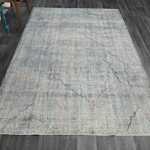 7x10 Ft Vintage Turkish Rug, Oushak Rug, 7x10 Area Rug, Handmade, Distressed Gray Rug, Wool Rug, Home Decor, Living Room Rug, Authentic Rug