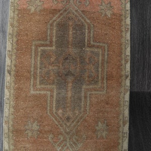 1.5x2.4 Ft, TURKISH Rug, Vintage Rug, Oushak Rug, Wool Rug, Handmade Rug, Bath Mat, Door Mat, Orange Brown Rug, Small Rug, 2x2 Carpet