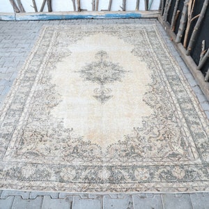 6.6x10.2 ft, VINTAGE Rug, TURKISH Rug, OUSHAK Rug, Oriental, Floral, Wool, Handmade, Room Decor, Living Room Rug, Turkey Rug, Beige, Rug