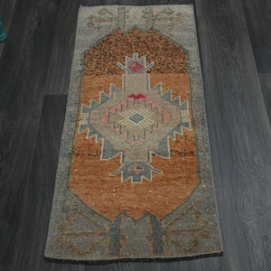 1.6x3.8 Ft, TURKISH Rug, Vintage Rug, Oushak Rug, Wool Rug, Handmade Rug, Orange, Room Decor, Farmhouse Decor, Runner Rug, Small Rug, Carpet
