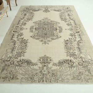 5.9x9.3 ft, VINTAGE Rug, TURKISH Rug, OUSHAK Rug, Oriental, Floral, Wool, Handmade, Room Decor, Living Room Rug, Turkey Rug, Beige, Carpet