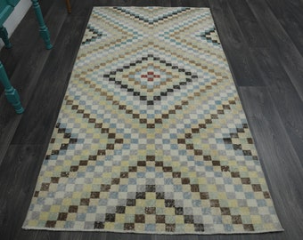 3.8 x 7.2 フィート、レトロなトルコ製ランナーラグ、ウシャック