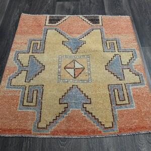 2.8x2.9 Ft, TURKISH Rug, Vintage Rug, Oushak Rug, Wool Rug, Handmade Rug, Bath Mat, Door Mat, Farmhouse Decor, Welcome Mat, Orange Carpet