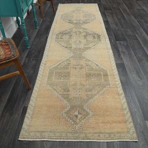 3.4x12 ft, Turkish Runner, Oushak Runner, VINTAGE Runner, Wool, Handmade, Hallway Runner Rug, Turkish Rug, Neutral Carpet, Farmhouse Decor