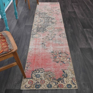 2.2x9.4 ft, TURKISH Rug Runner, Runner Rug, Wool, Vintage Runner, Handmade Rug, Oushak Runner, Turkish Rug, Hallway Runner, Red Carpet
