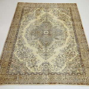 6.9x10.2 ft, VINTAGE Rug, TURKISH Rug, OUSHAK Rug, Oriental, Floral, Wool, Handmade, Room Decor, Living Room Rug, Turkey Rug, Beige, Rugs