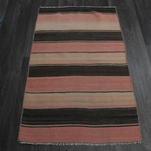2x3.2 Ft, TURKISH Rug, Vintage Rug, Oushak Rug, Wool Rug, Handmade Rug, Bath Mat, Door Mat, Farmhouse Decor, Striped, Small Rug, Pink Carpet