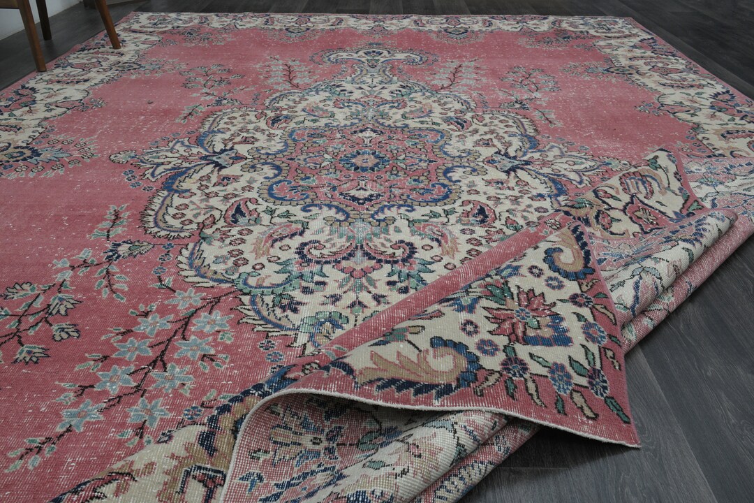 10x14 PINK BEIGE RUG, Handmade Turkish Rug, Vintage Rug, Area Rug