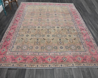 9.4x12.7 ft, OVERSIZED BROWN RUG, Minimalist Luxury Decor, Living Room Rug Area Rug 9x13, Handmade Rug, Oushak Rug, Vintage Pink Decor rug