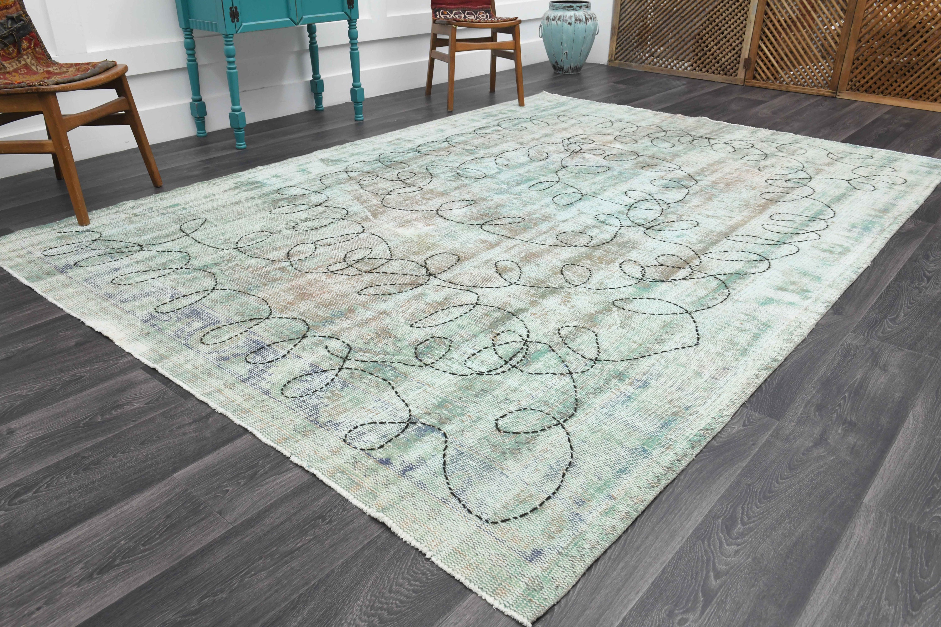 7.3x10.3フィート、アンティークラグ、トルコ製ラグ、エリアラグ