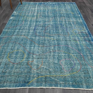 5.8x9.8 ft, TURKISH Rug, Vintage Oushak Rug, Area Rug, Wool, Boho Decor, Rug for Living Room, Turkey Rug, Handmade, Overdyed Blue Carpet