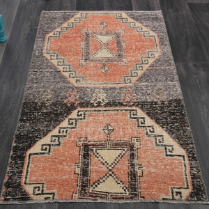 2.7x4.5 Ft, TURKISH Rug, Vintage Rug, Oushak Rug, Wool Rug, Handmade Rug, Black Orange, Farmhouse Decor, Runner Rug, Small Area Carpet