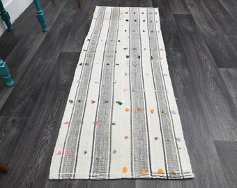 2.1x6 ft, TURKISH KILIM Runner, VINTAGE Runner, Oushak Runner, Flatweave Rug, Wool, Hallway Runner, Handmade, Striped White, Ethnic Carpet