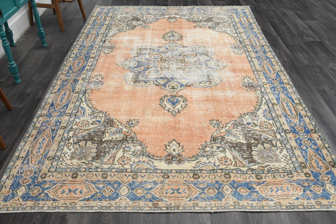 6'7x10'4フィート、トルコ製ウシャクラグ、ヴィンテージラグ、リビング