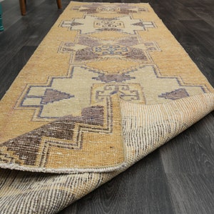 3x10 Ft, Vintage Wool Runner, Turkish Runner, Handmade, Orange Carpet, Farmhouse Decor, Hallway, Kitchen, Oushak Runner, Geometric Runner