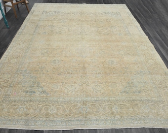 9.4x12.8 Ft OVERSIZED LUXURY DECOR, Vintage Persian Rug, Wool Rug, Shabby Decor Rug, Large Decor, Handmade Rug, Cleanable Rug, Heritage Rug