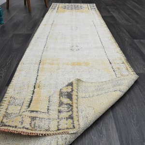 2.6x10.5 ft TURKISH Oushak Runner, Wool Runner, Vintage Runner, Handmade Rug, Distressed, Hallway Runner, Yellow, Farmhouse Decor, Carpet