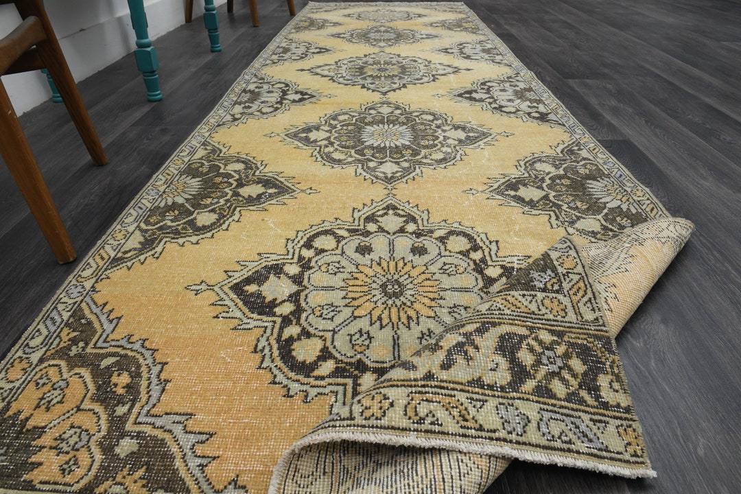 4x13 オレンジ ブラック グリーン トルコ製ラグ、ハンドメイド