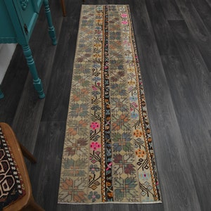 1.9x7.7 ft, TURKISH RUNNER RUG, Vintage Runner, Oushak Runner, Wool Rug, Patchwork Rug, Beige Rug, Handmade Rug, Authentic Rug, Kitchen Rug