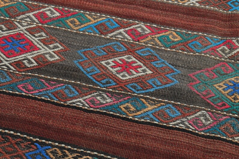 6.3x9.6 Ft Faded Orange Black TURKISH Kilim, Vintage Oushak Wool Rug, Flatweave Carpet, Living Room Rug, Handmade, Home Decor, 6x10 Area Rug image 9