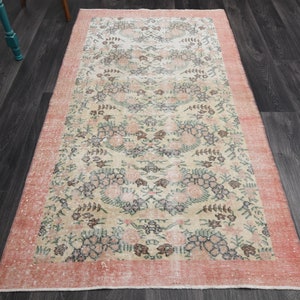 4x7 ft, Vintage Turkish Rug, Oushak Rug, Throw Rug, Handmade Wool Rug, Farmhouse Decor, Floral Beige Carpet, Rustic Home Decor, Entryway Rug