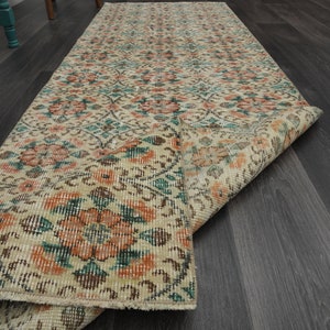 2.8x8.9 ft, Vintage Turkish Runner, Handmade Oushak Runner Rug, Wool Carpet, Boho Farmhouse Decor, Beige, Hallway, Kitchen, Bathroom, Floral