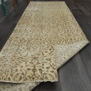 3x9.4 ft, Vintage Turkish Runner, Handmade Oushak Runner Rug, Wool Carpet, Boho Farmhouse Decor, Beige, Hallway, Kitchen, Bathroom, Floral