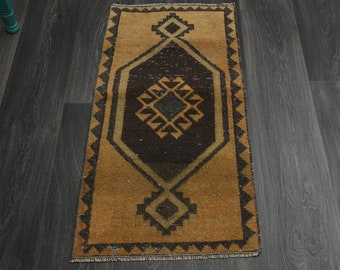 1'8x3'3フィート、色あせたオレンジストライプのヴィンテージスモール