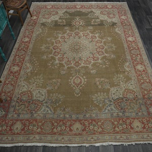 Tappeto turco vintage colorato, 9,5x13,5 piedi, in lana, fatto a mano, lavabile, di grandi dimensioni, per soggiorno e sala da pranzo