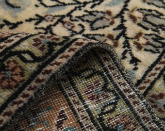 7x10 ベージュパープルラグ、トルコラグ、ヴィンテージラグ、HERIZ