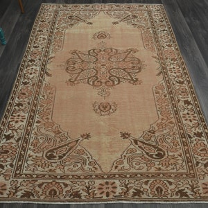 5x8 TURKISH Rug, Vintage Oushak Rug, Wool Rug, Handmade Rug, Living Room Rug, Oriental Rug, Farmhouse Decor, Area Rug, Pink Brown Carpet
