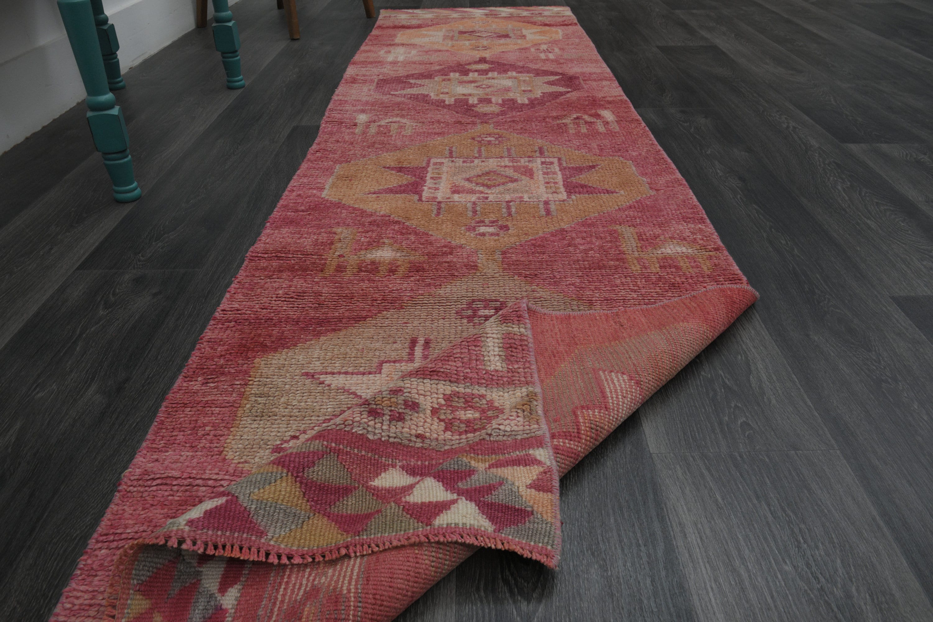 2.4 x 9.5フィート、トルコ製ランナー、ヴィンテージランナー、ウール