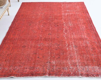 トルコのハンドメイドカーペット ウールラグ 赤 赤いトルコ絨毯、手織りカーペット、ウシャク絨毯、ウール絨毯