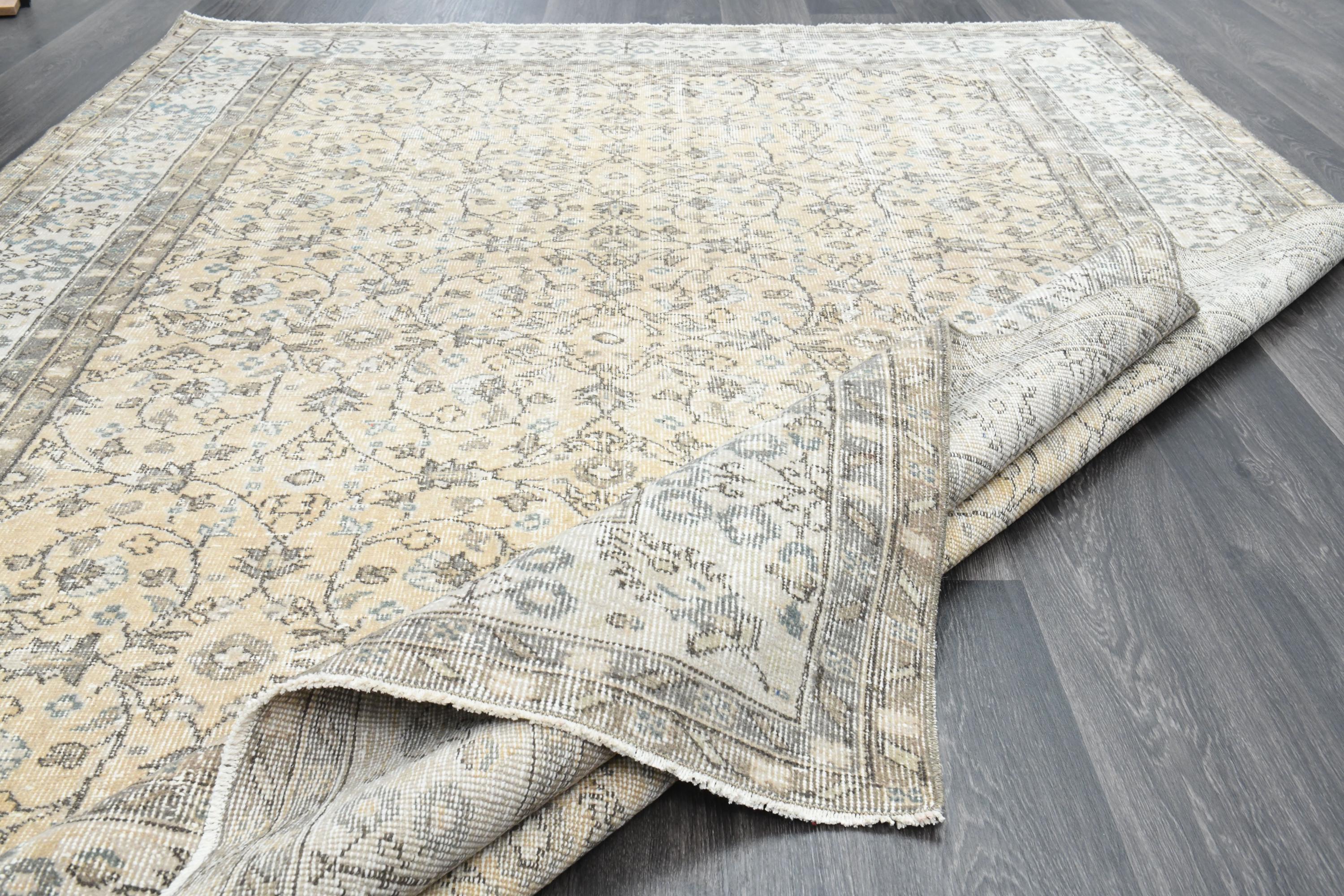 6.7x9.7フィート、花柄ヴィンテージトルコ製エリアラグ、リビング