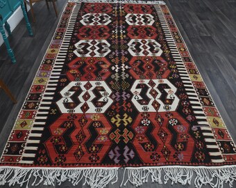 6.7x11.6 ft, TURKISH Rug, VINTAGE Oushak Rug, Handmade Wool Rug, Living Room Rug, Home Decor, 7x12 Area Rug, Black Red Colored Rug, Washable