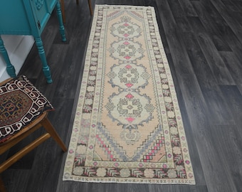 3x9.1 ft, TURKISH Rug Runner, Oushak Runner, Vintage Runner, Wool Rug, Beige Rug, Handmade Runner Rugs, Hallway Rug, Distressed Carpet