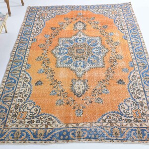 5.3x8.6 ft, VINTAGE Rug, TURKISH Rug, OUSHAK Rug, Oriental, Wool, Handmade, Farmhouse Decor, Medallion, Living Room Rug, Turkey Rug, Orange