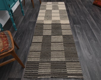 2.9x9.4 ft, TURKISH KILIM Runner, VINTAGE Runner, Oushak Runner, Flatweave Rug, Wool, Hallway Runner, Handmade, Striped Gray, Ethnic Carpet