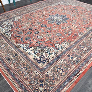 9x12 RED VINTAGE RUG, Turkish Area Rug, Living Room Rug, Dining Room Rug, Bedroom Rug, Handmade, Wool, Office Rug, Oushak Rug, 9.1x11.8 ft