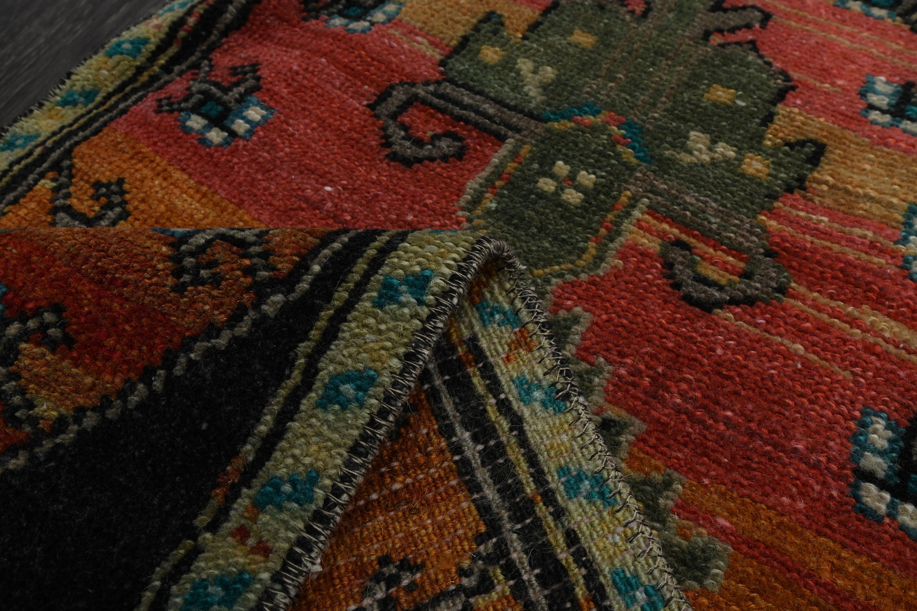 ラグ vintage turkish rug,041 Vintage Turkish Style Red Rug: Oriental Pattern, Non-slip Washable