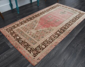 3.4x6.5 ft, VINTAGE Rug, TURKISH Rug, OUSHAK Rug, Area Rug, Washable Rug, Bohemian, Wool, Handmade, Turkey Carpet, Boho Decor Red Brown rug