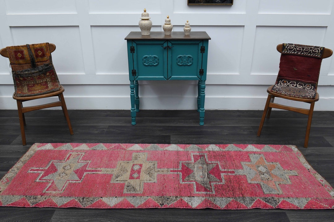 3x8 PINK VINTAGE Runner, Turkish Runner, Runner Rug Carpet, Vintage Rug