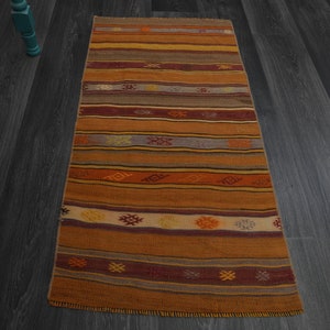 1.8x3.6 ft, TURKISH Rug, Vintage Rug, Handmade, Wool, Oushak Rug, Door Mat, Bath Mat, Boho Decor, Orange Carpet, Small Rug, Mini Carpet