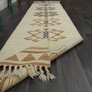 2.9x12 ft, Turkish Runner Rug, Vintage Rug, Oushak Runner Rug, Wool Rug, Boho Decor, Authentic Rug, Boho Decor, Hallway Rug, White Carpet