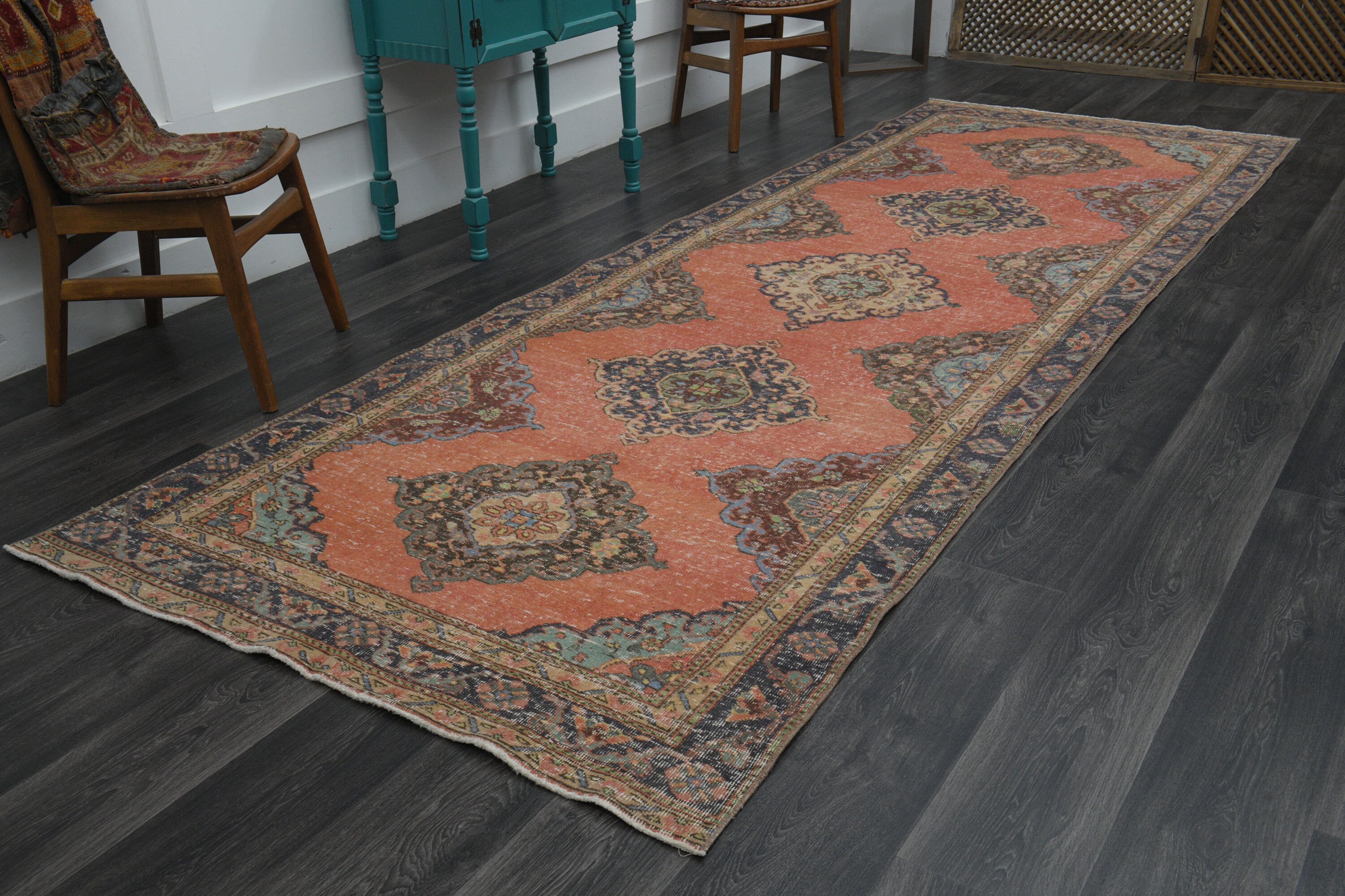 4x12 トラディショナル 廊下ランナー、トルコ製ランナー、ヴィンテージ