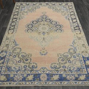 5.6x8.6 ft, TURKISH Rug, VINTAGE Rug, Area Rug, Handmade, Wool Rug, Oushak Rug, Farmhouse Decor, Oriental Turkey Carpet, Faded Orange Blue