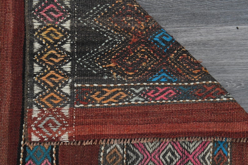 6.3x9.6 Ft Faded Orange Black TURKISH Kilim, Vintage Oushak Wool Rug, Flatweave Carpet, Living Room Rug, Handmade, Home Decor, 6x10 Area Rug image 10